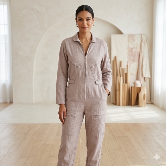 Matteo Los Angeles Pants - Matteo Los Angeles Linen Flight Suit Jumpsuit XS Dusty Rose Utility Boiler Suit